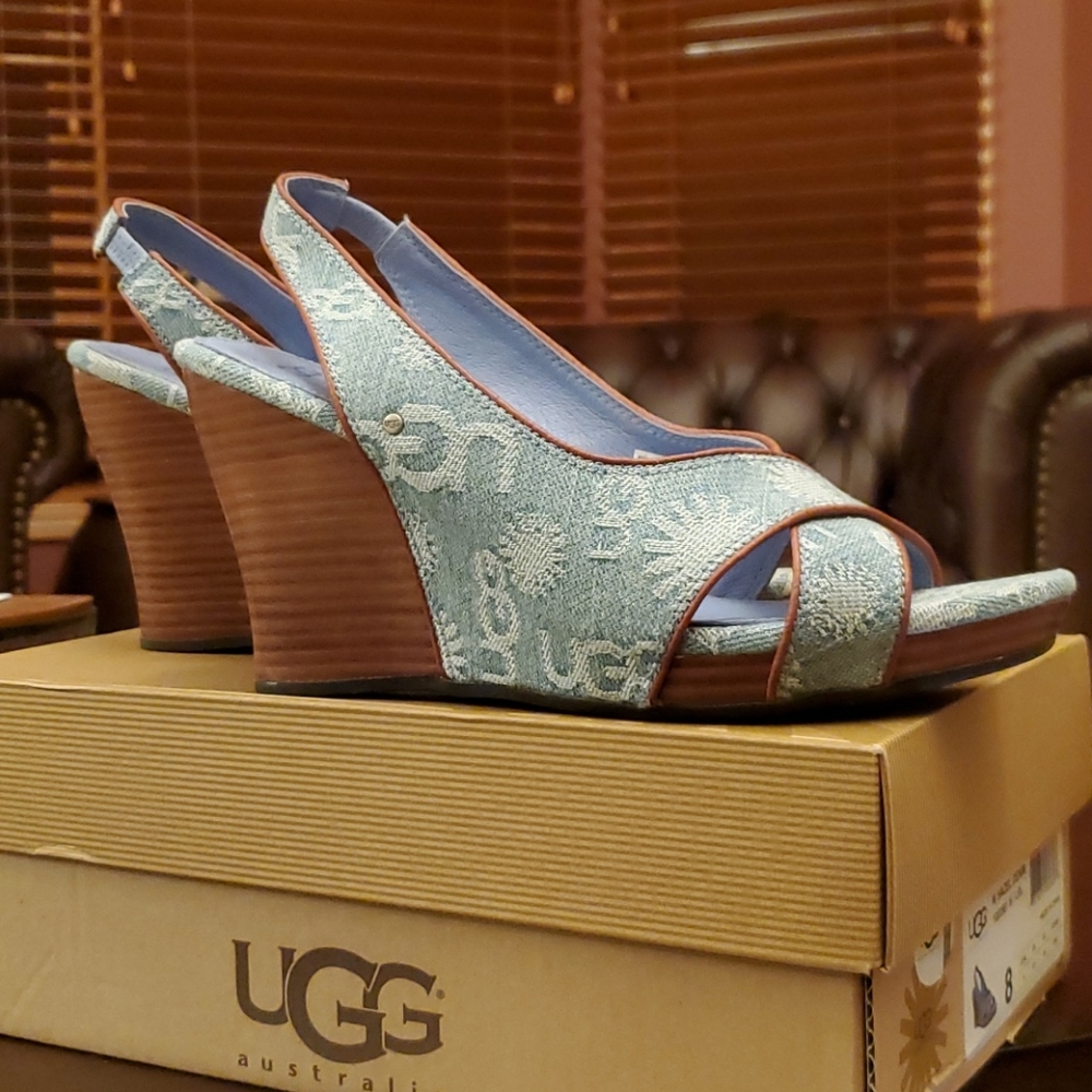 UGG Hazel Denim 10000581 Wedge Signature Logo New